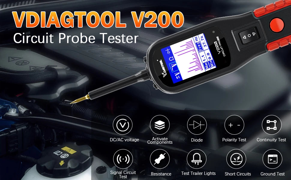 VDIAGTOOL V200 Car Electric Circuit Tester 6V-30V Power Probe Kit Electrical System Tester LCD