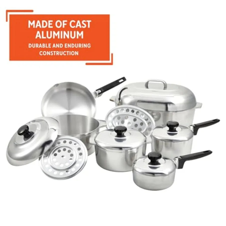 USA Heavy Duty 13-Piece Cast Aluminum Cajun Cookware Set, Silver