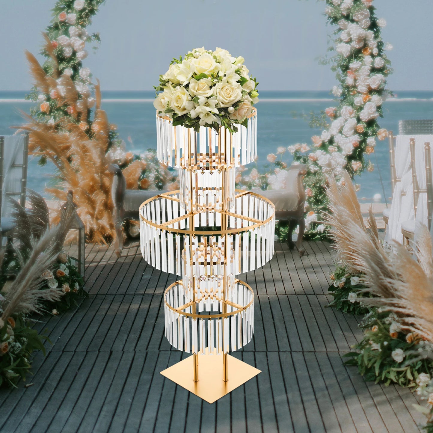 5 Tiers Gold/Silver Wedding Centerpieces Flower Stand Vase Centerpiece Acrylic Flower Stand