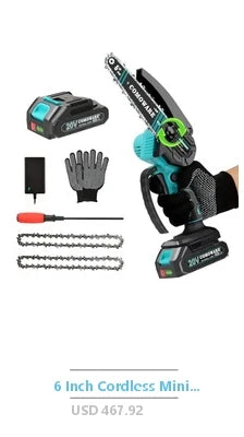 X-ECSTASY 6-Inch Battery Powered Chainsaw Kit w/Safety Features & Rechargeable Batteries