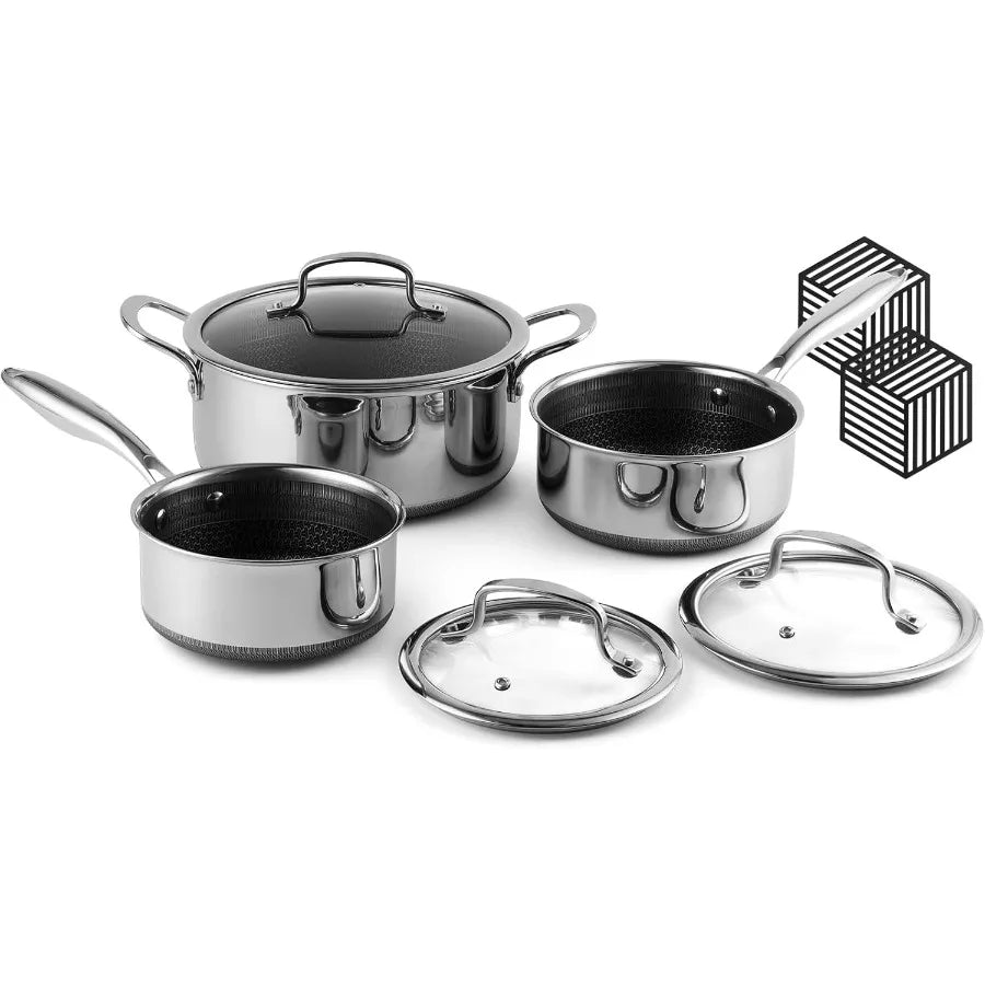 TriPly Stainless Steel Stock Pot 5 Quart Pot with Lid Non Stick Pots Induction Ready with Lids