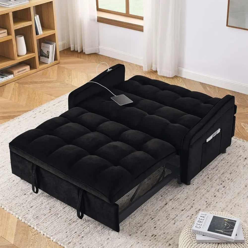 3 in 1 Sleeper Sofa Couch Bed w/USB & Type C Port, 52" Small Modern Loveseat Sofa w/Pull Out Bed