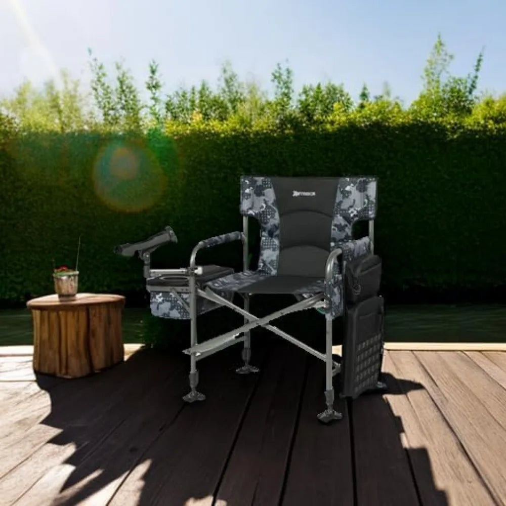 Folding Fishing Chair with Adjustable Legs and Cooler, Portable Chair for Ice Fishing and Camping