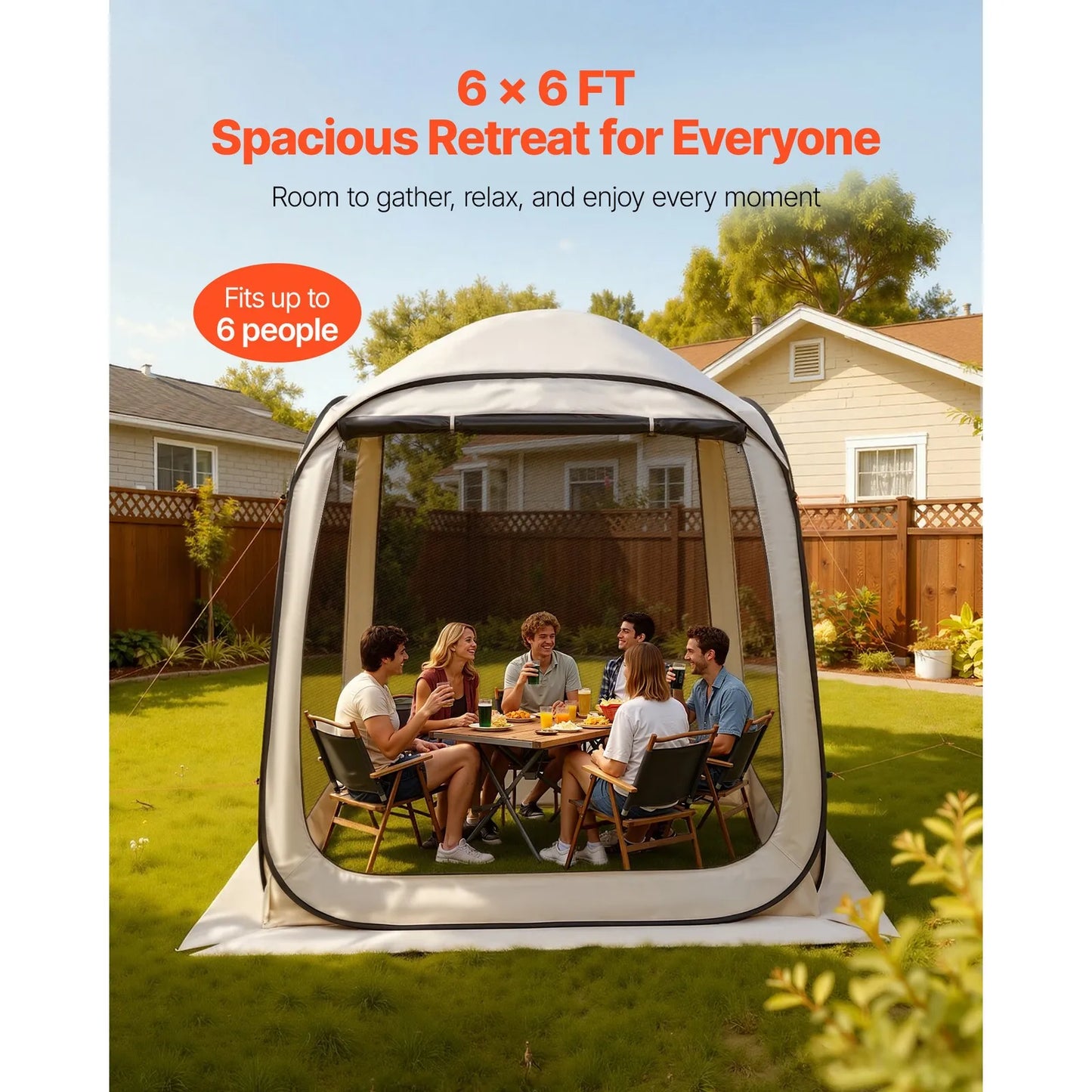 Pop-Up Screen House Tent 6 x 6 ft Camping Mesh Gazebo 4-6 People with Bag
