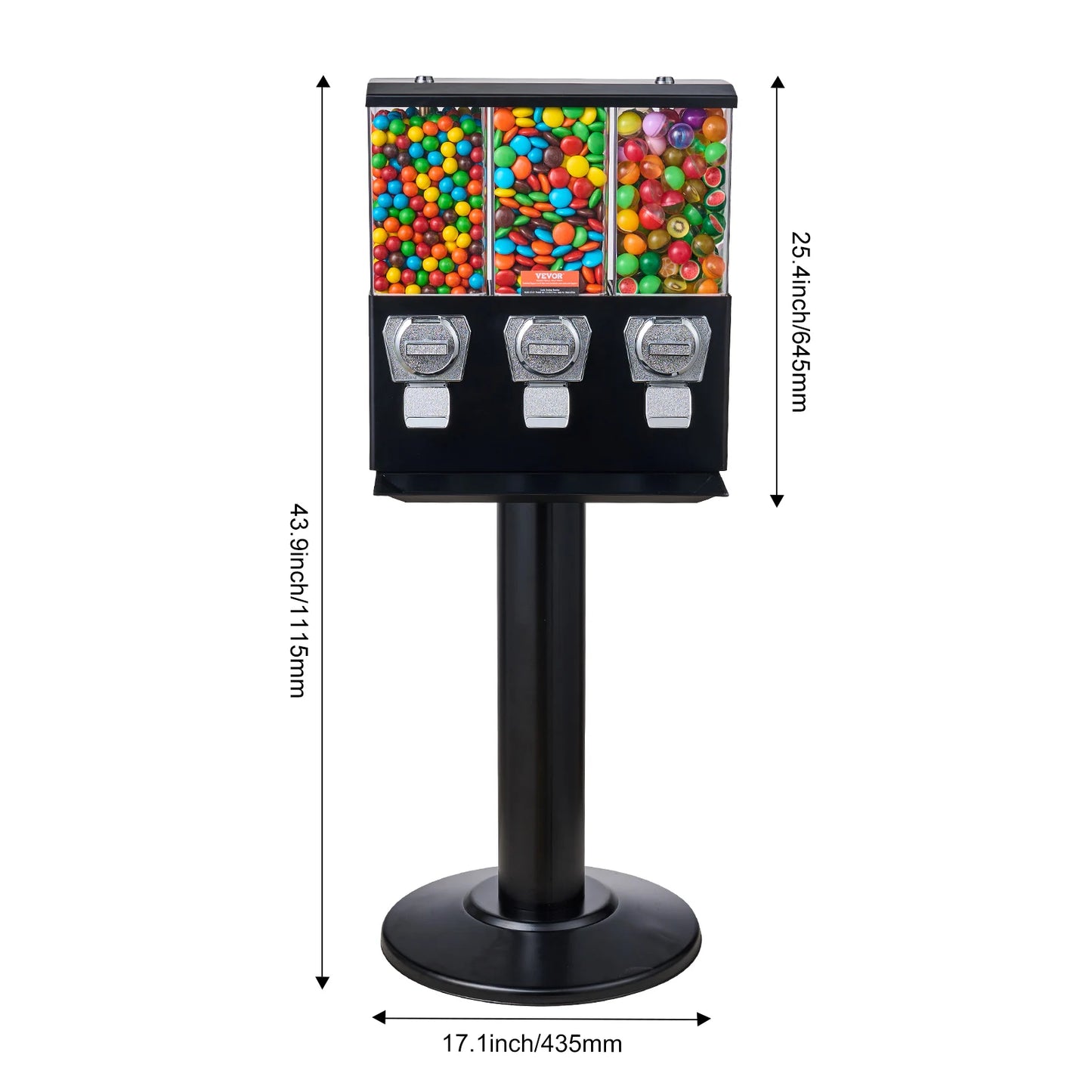 VEVOR Commercial Vending Machine Triple Compartment Candy Dispenser Gumball Bank and Candy Machine