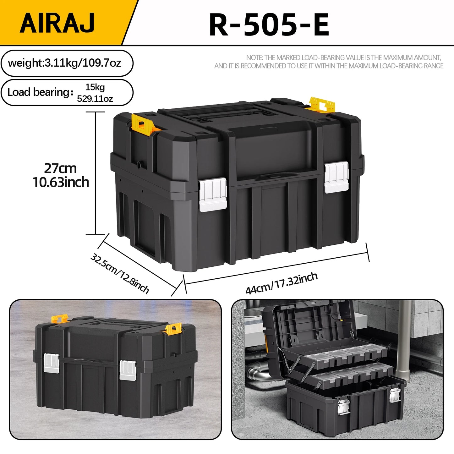 AIRAJ MultiFunctional Tier Stackable Rolling Plastic Portable Folding Tool Storage Box
