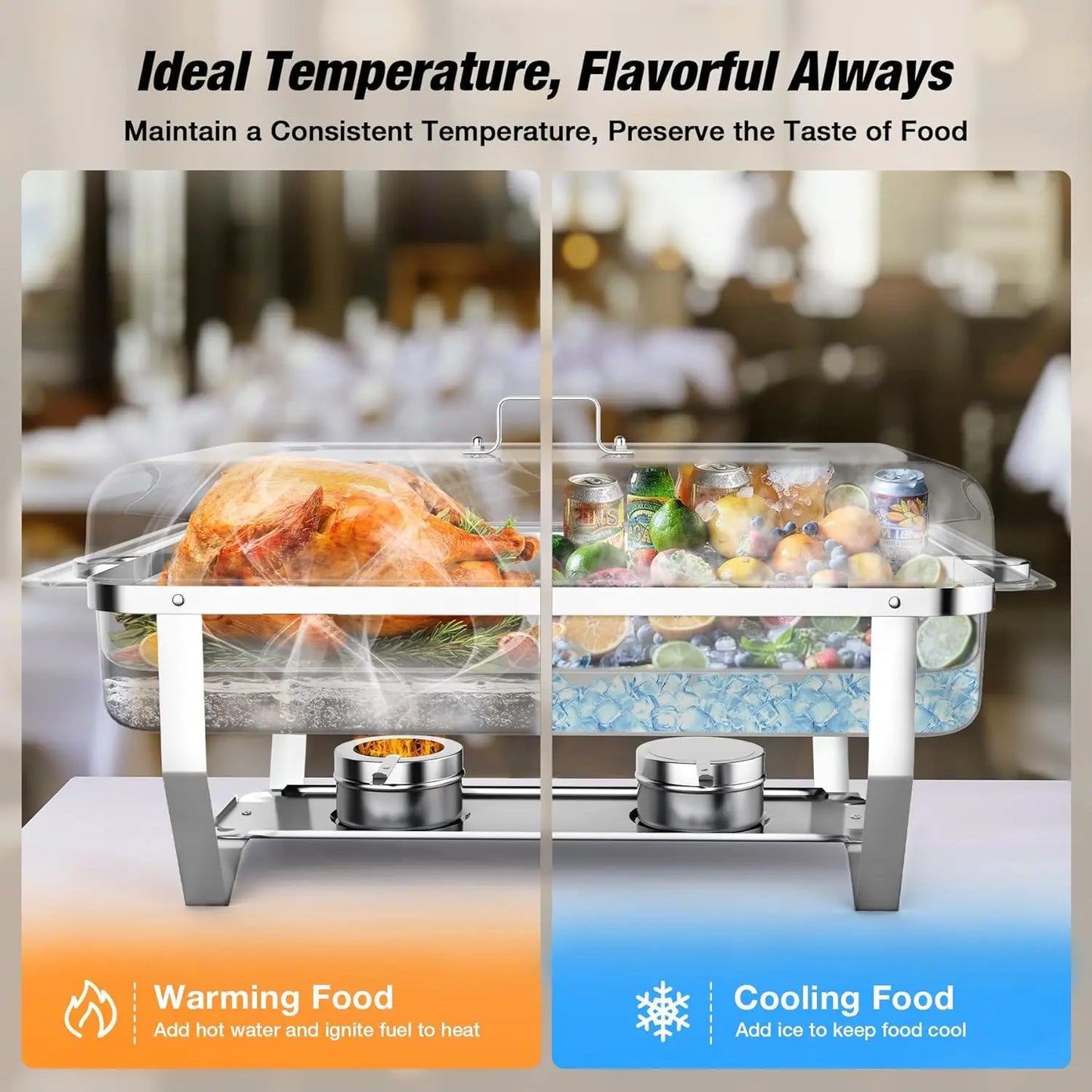 2/4 Pack 8QT Chafing Dish Buffet Set Stainless Steel Food Warmer Kit with Lids Holders