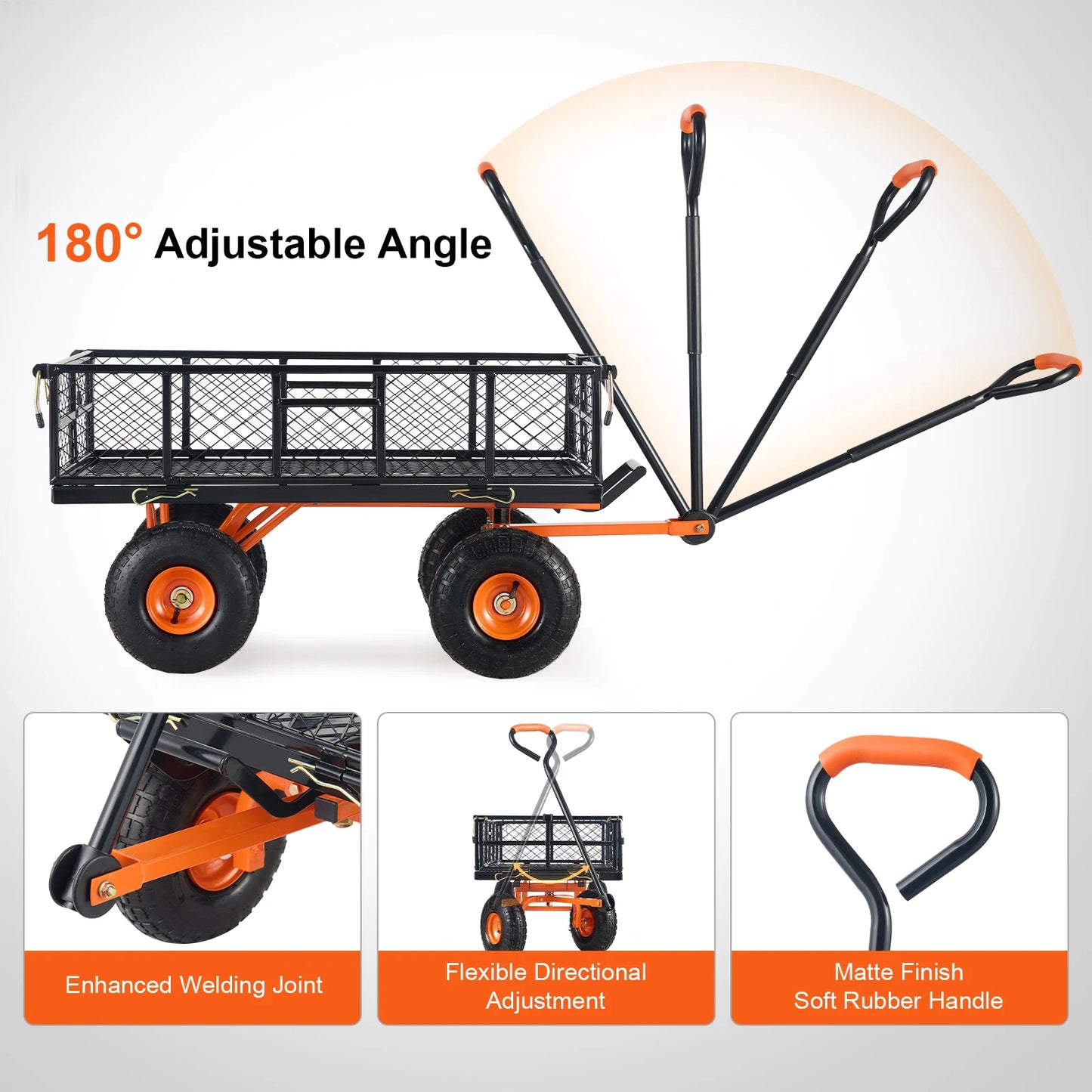 SucceBuy Garden Cart Sturdy Metal Utility Wagon Versatile Dump Cart Wheelbarrow 400/880lbs Capacity