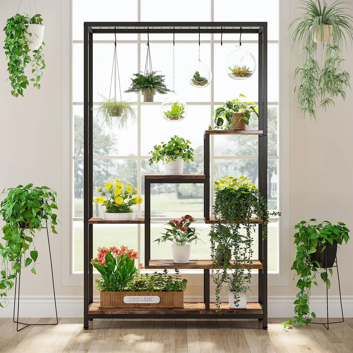 Tribesigns 5 Tiers Tall Indoor Plant Stand 70.9" Large Metal Plant Shelf+10 PC S Hanging Hooks