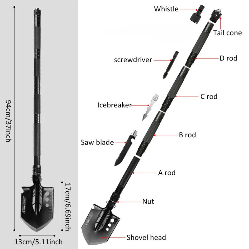 Folding Survival Shovel Set Tactical Military Spade Camping Hunting Self Defense Multi Tool Car Snow