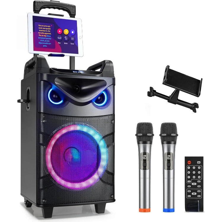 Karaoke Machine, 10" Woofer Portable PA System, Bluetooth Speaker with 2 Wireless Microphones