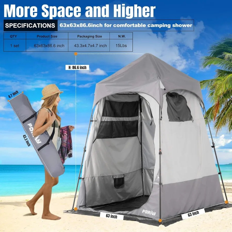Camping Shower Tent Deluxe Changing Room Easy Set Up Privacy Shelter Large Toilet Tent w/Floor Drain