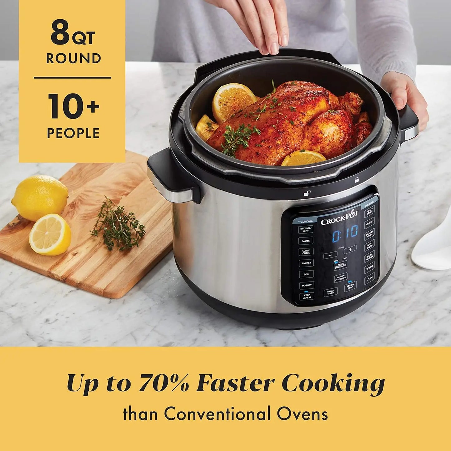 8-Quart Multi-Use XL Express Crock Programmable Slow Cooker and Pressure Cooker with Manual Pressure