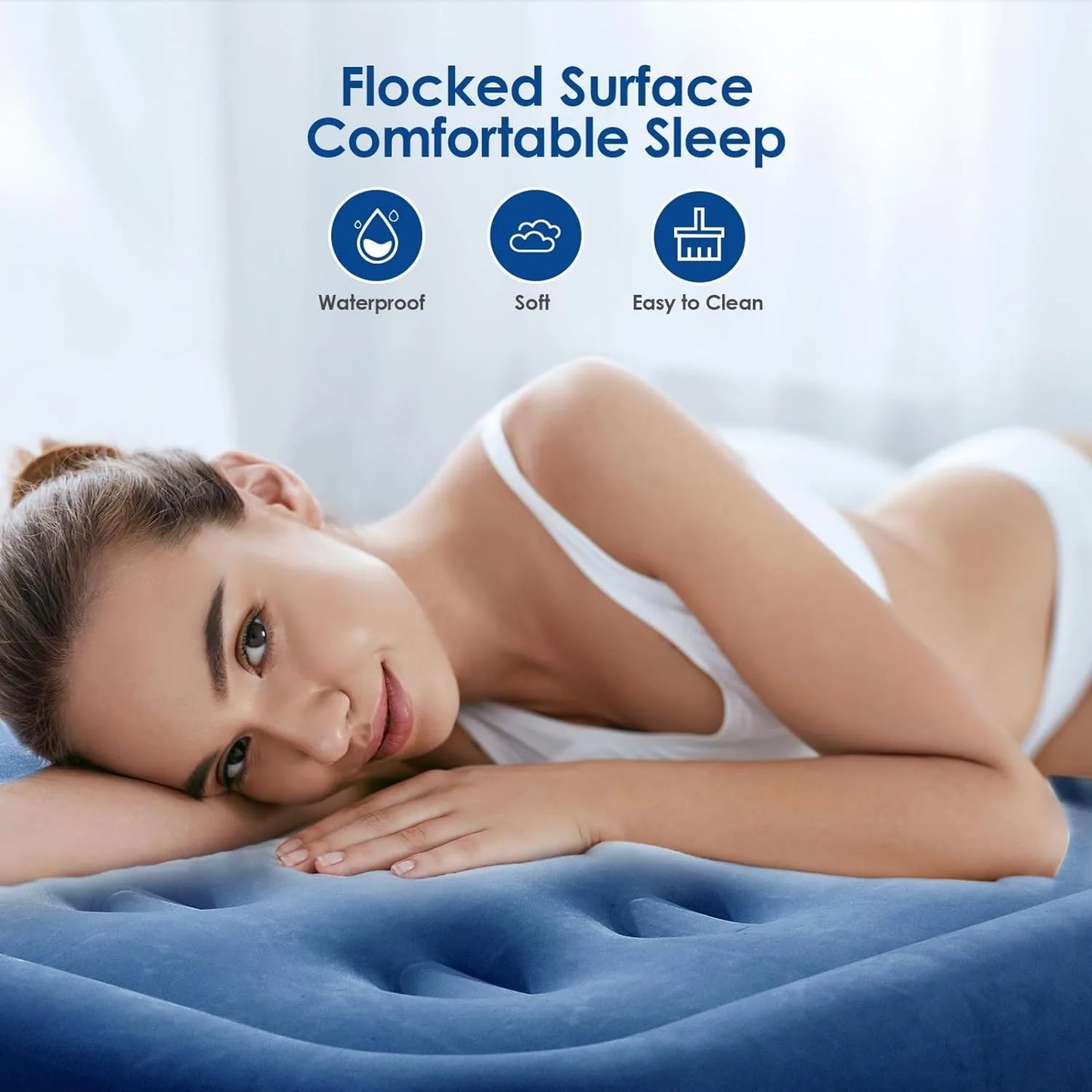 Air Mattress Queen w/Built in Pump, 18'' Luxury Inflatable Mattress, 3 Min Fast Blow up Mattress