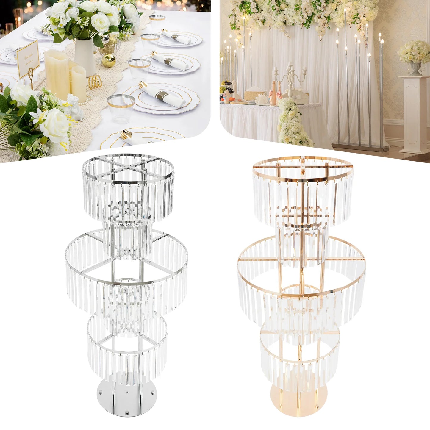 5 Tiers Gold/Silver Wedding Centerpieces Flower Stand Vase Centerpiece Acrylic Flower Stand