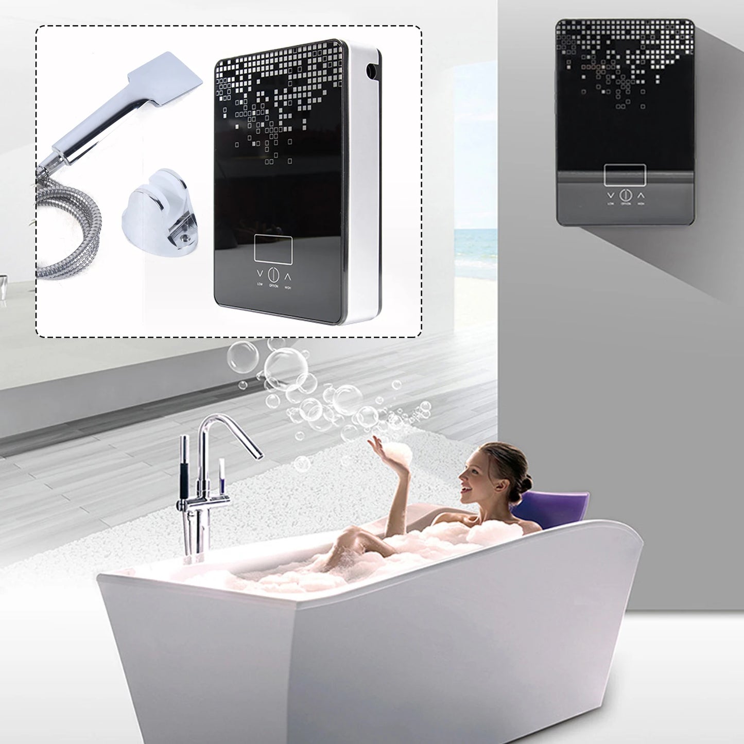 6.5KW Digital Electric Instant Water Heater Tankless Bathroom Shower Hot Water Set