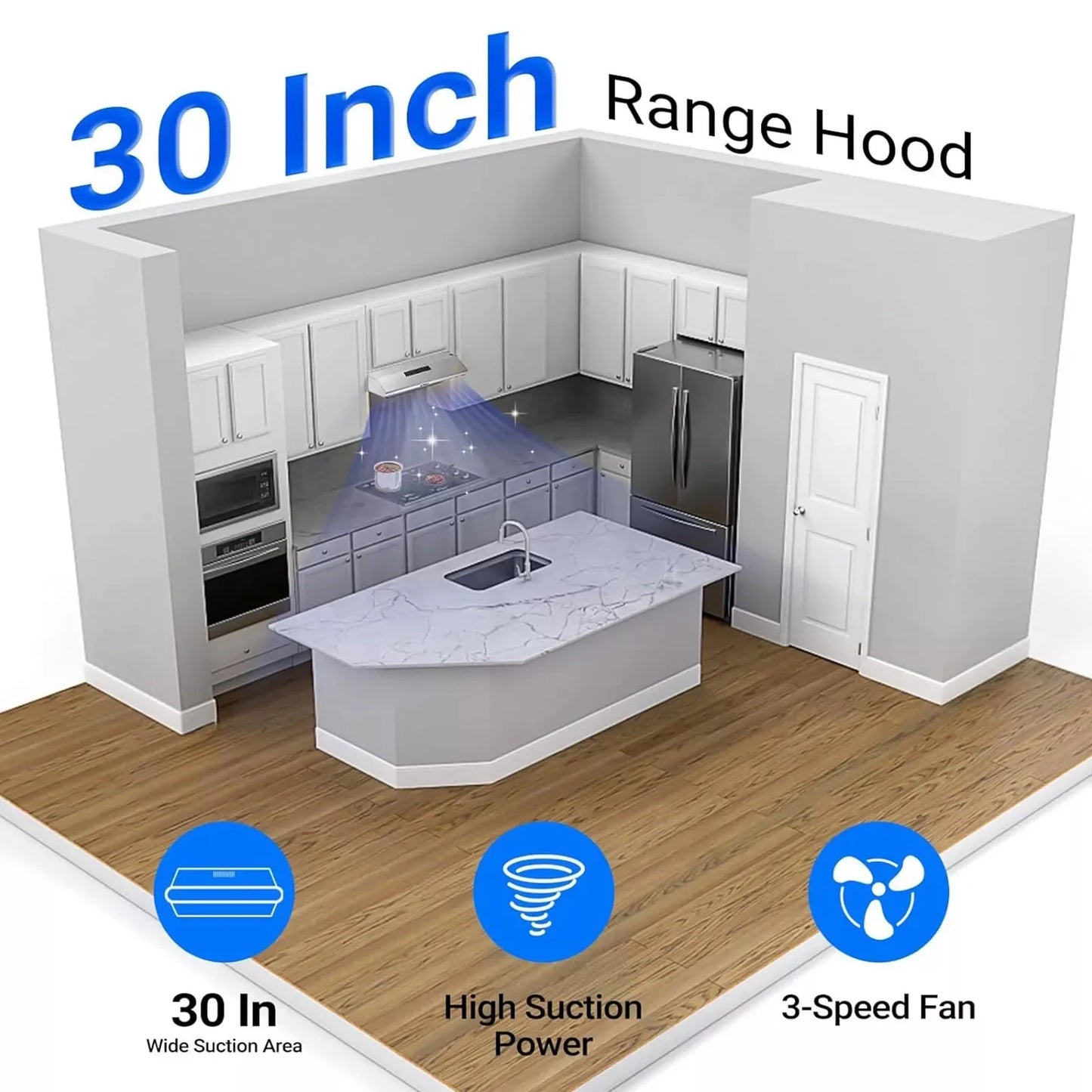 30 inch Kitchen Under Cabinet Stainless Steel 250CFM Carbon Filter Range Hood