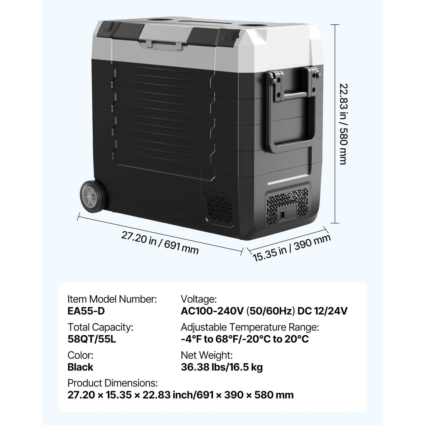 SucceBuy 35L 45L 55L Portable w/Handle Car Refrigerator -4°F to 68°F Truck Refrigerator/Freezer
