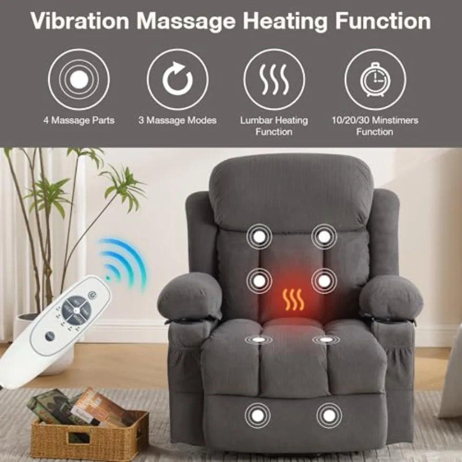 Power Lift Recliner Chair for Elderly with Vibration Massage and Lumbar Heating Electric Oversized