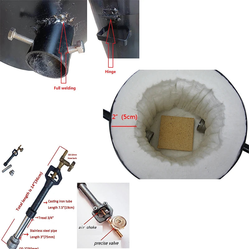 LSMITH 16 KG Large Propane Metal Melting Furnace Kit Dual Burner Foundry Propane Forge Crucible