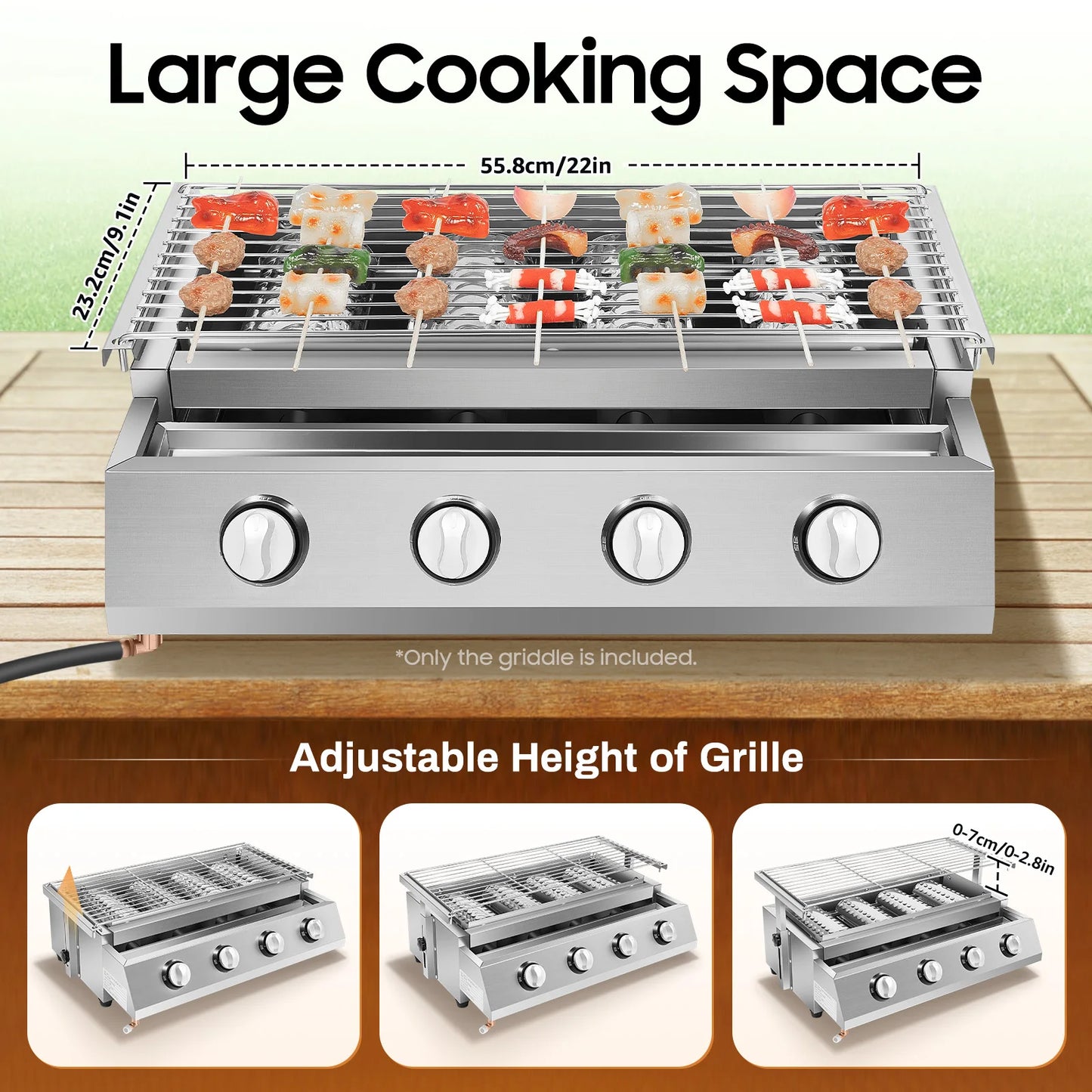 4 Burner BBQ Propane Gas Grill Stainless Steel Smokeless Barbecue Grill Portable BBQ Grill Removable