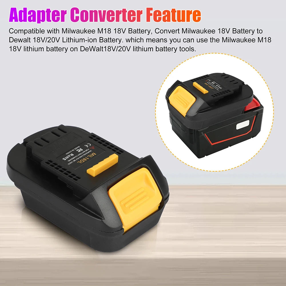 MIL18DL Adapter for Milwaukee 18V Li-Ion Battery Convert to Dewalt MAX 18V/20V, Battery Converter