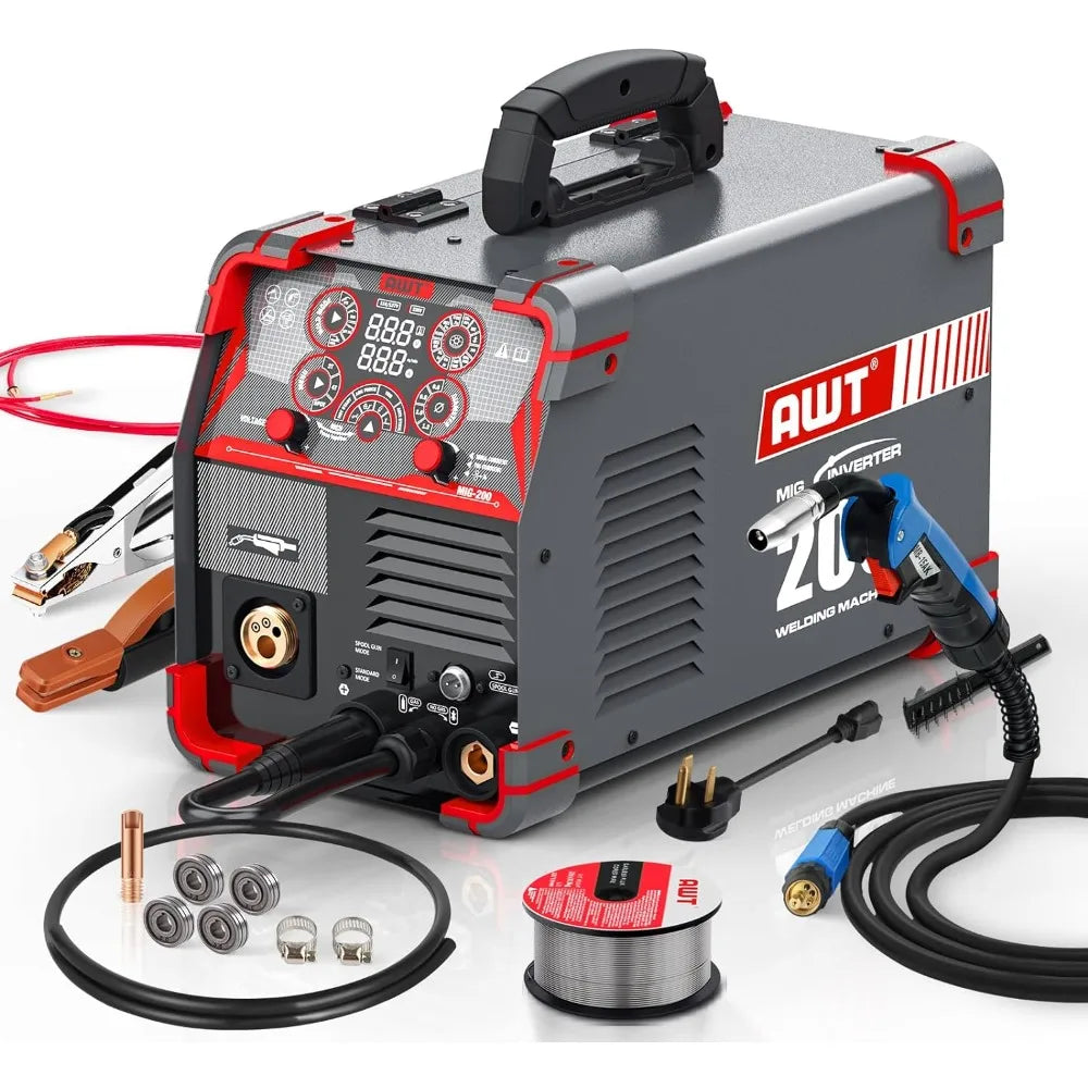 AWT MIG Welder, 200A 8 in 1 Gas MIG/Gasless Flux MIG/Stick/Lift TIG/Spot/Spool Gun Aluminum MIG