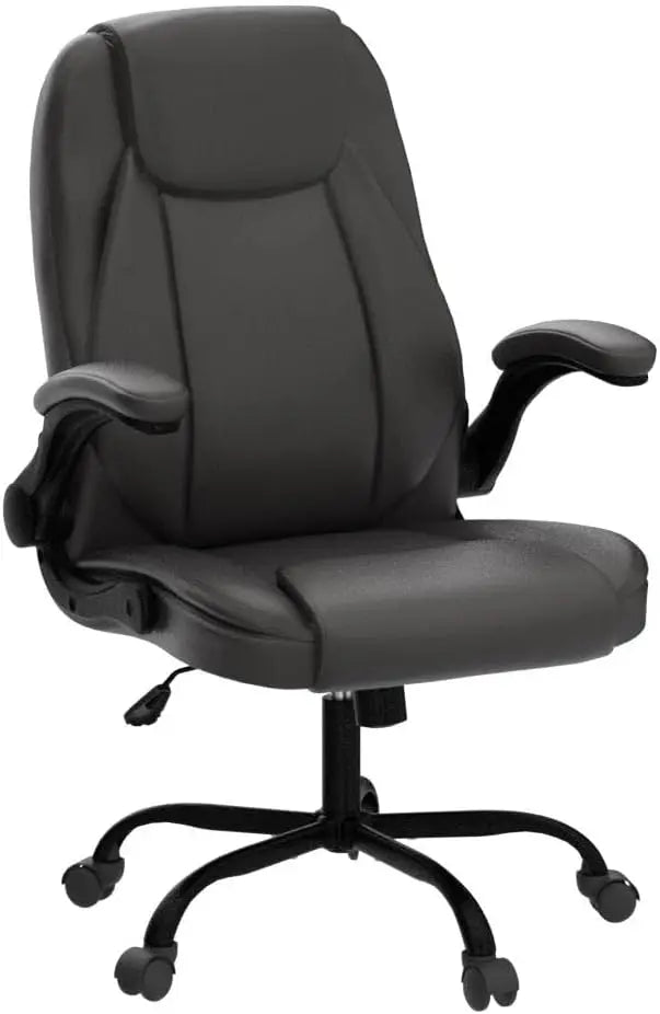 NEO CHAIR PU Leather Executive Padded Flip Up Armrest Computer Chair Adjustable Height High Back