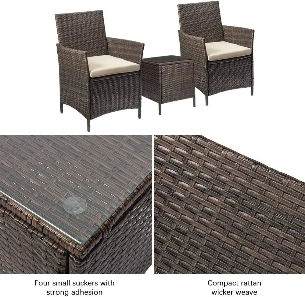 Patio Porch Furniture Sets 3 Pieces PE Rattan Wicker Chairs with Table Outdoor Garden Furniture Sets