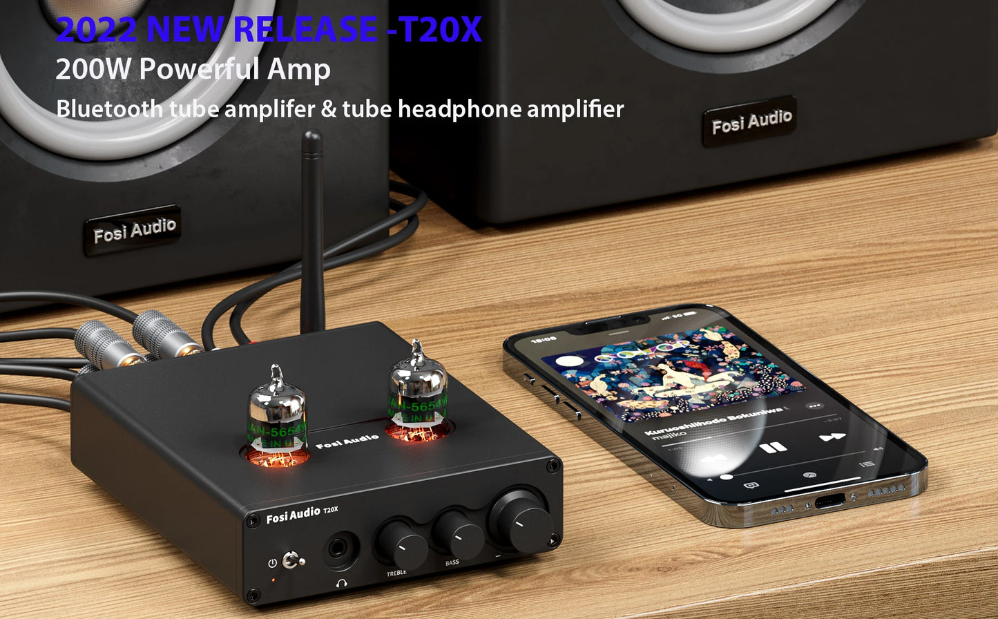 Fosi Audio T20 Bluetooth Vacuum Tube Amplifier AptX HD 50W TPA3116 Amplifier For Home Speakers