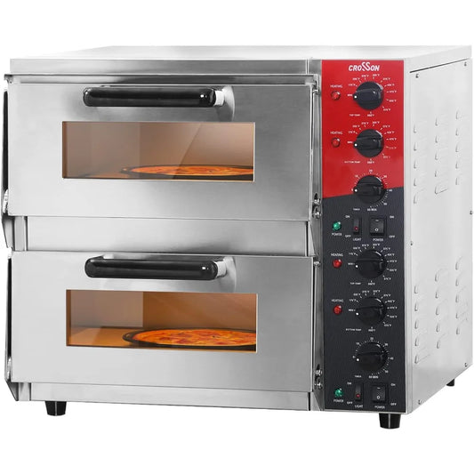 Double Deck 16 inch Countertop Electric Pizza Oven with pizza stone, Multipurpose Indoor Pizza oven