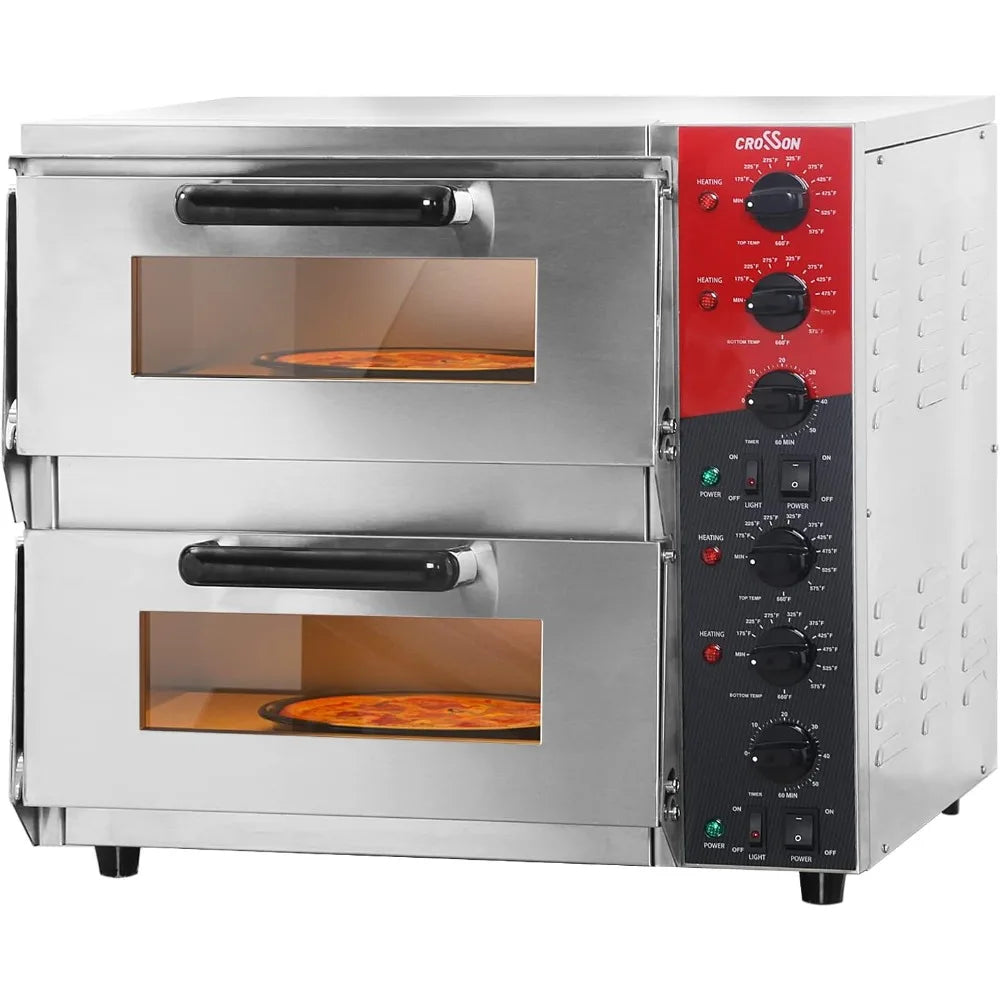 Double Deck 16 inch Countertop Electric Pizza Oven with pizza stone, Multipurpose Indoor Pizza oven