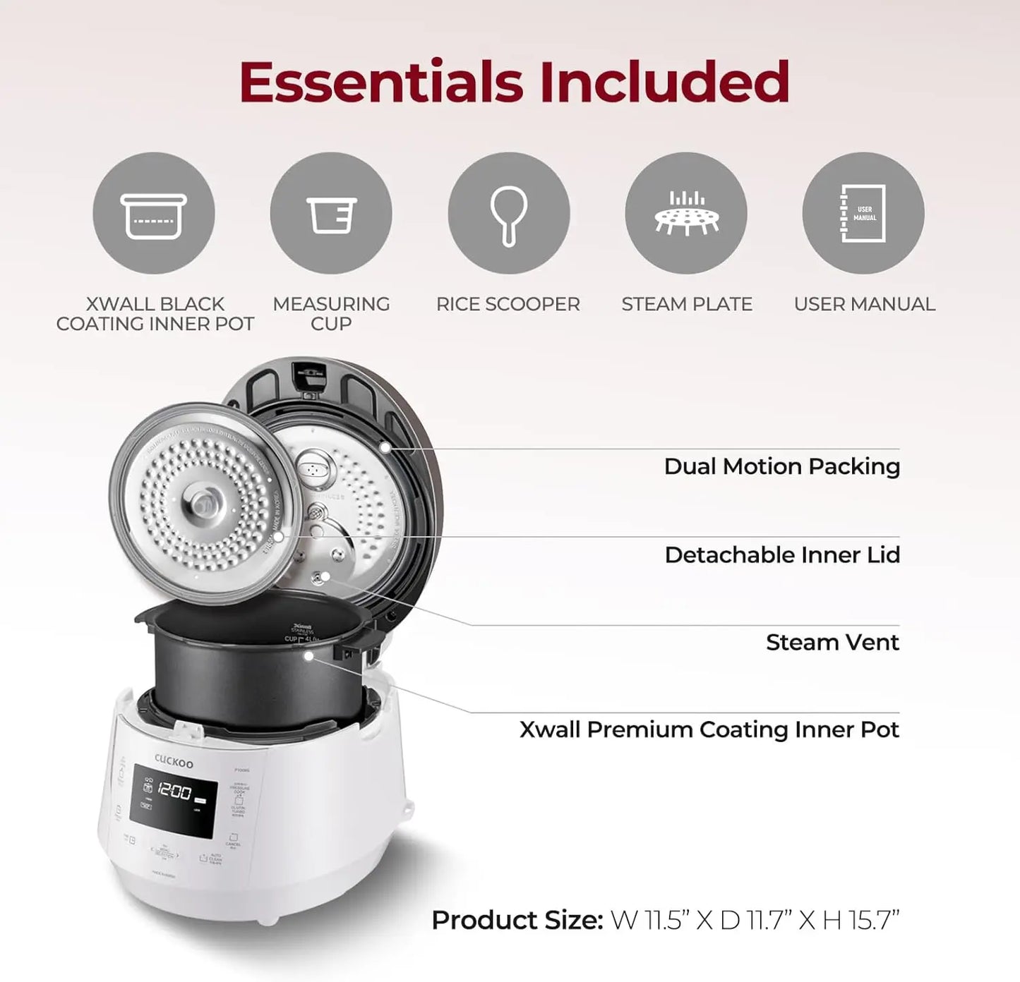 Cuckoo Heating Pressure Cooker & Warmer – 12 Built-in Programs, Glutinous (white), Mixed, Brown, GABA Rice, and More