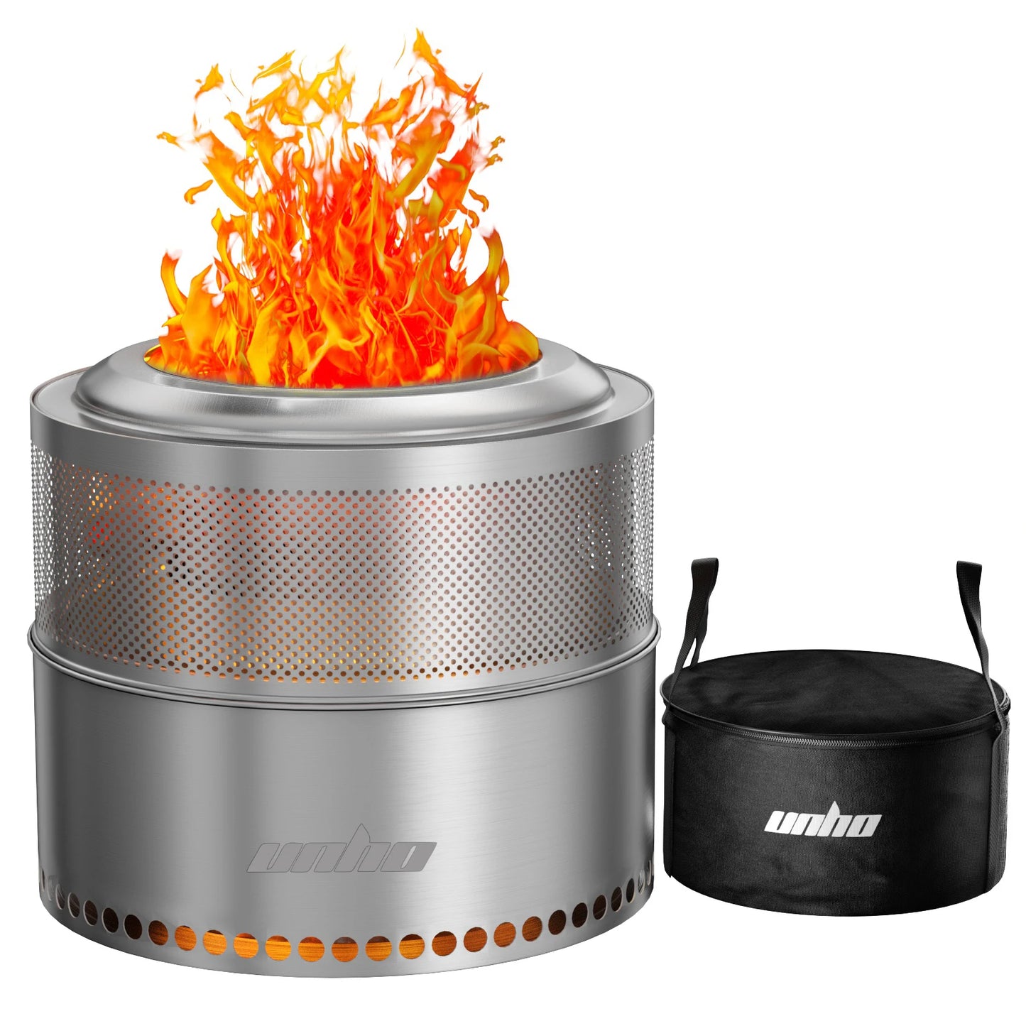 Wood Burning Firepit,Large Stainless Steel Smokeless Fire Pit with Carry Bag, Camping Firewood