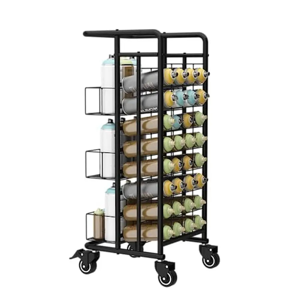 8 Tier Metal Spray Can Rack Organizer with Wheels Holds 32 Slots Aerosol / Lube Storage