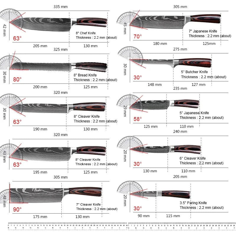 Kitchen Knife Set Damascus Pattern Stainless Steel  Japanese Santoku - My Store