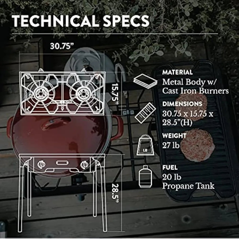 Gas One Propane Double Burner Two Burner Camp Stove Outdoor High Pressure Propane 2 Burner Adjustable PSI Regulator