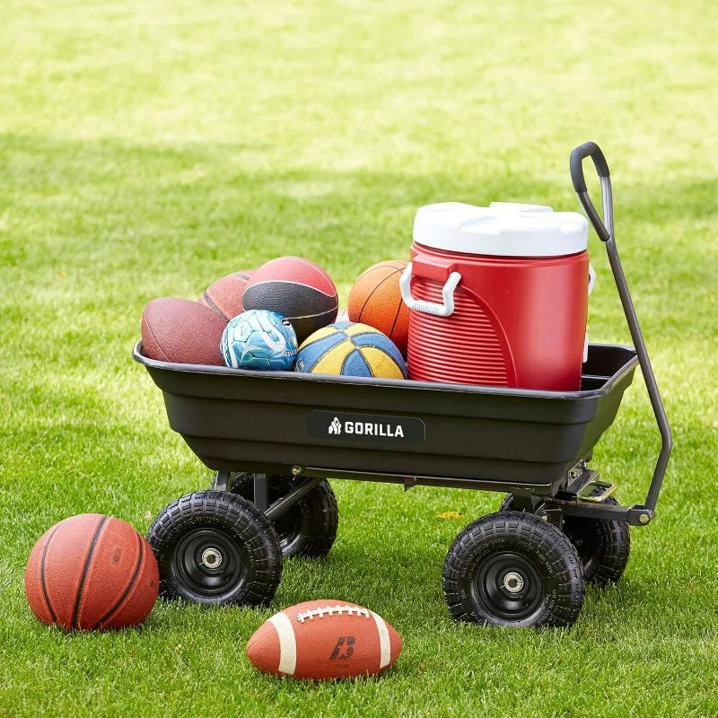 Gorilla Carts Heavy Duty Poly Utility Dump Wagon Garden Cart w/Pneumatic Tires, 4 Cu Ft - 600 lb Cap