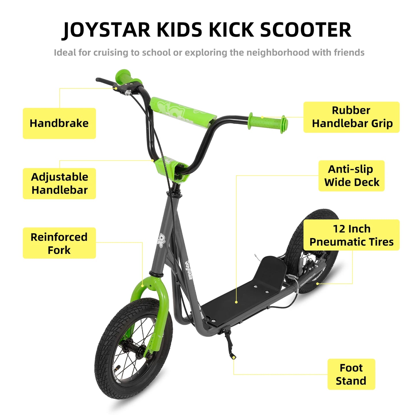 JOYSTAR Kick Scooter for Ages 5-9 Years Old Kids with 12 Inch Front and Rear Wheel, Rear V-Brake