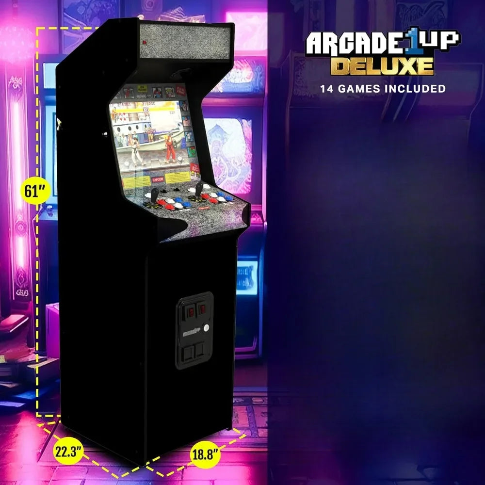 Deluxe Arcade Machine, Compact 5' Tall Stand Up Cabinet with 14 Classic Games and 17" BOE Screen