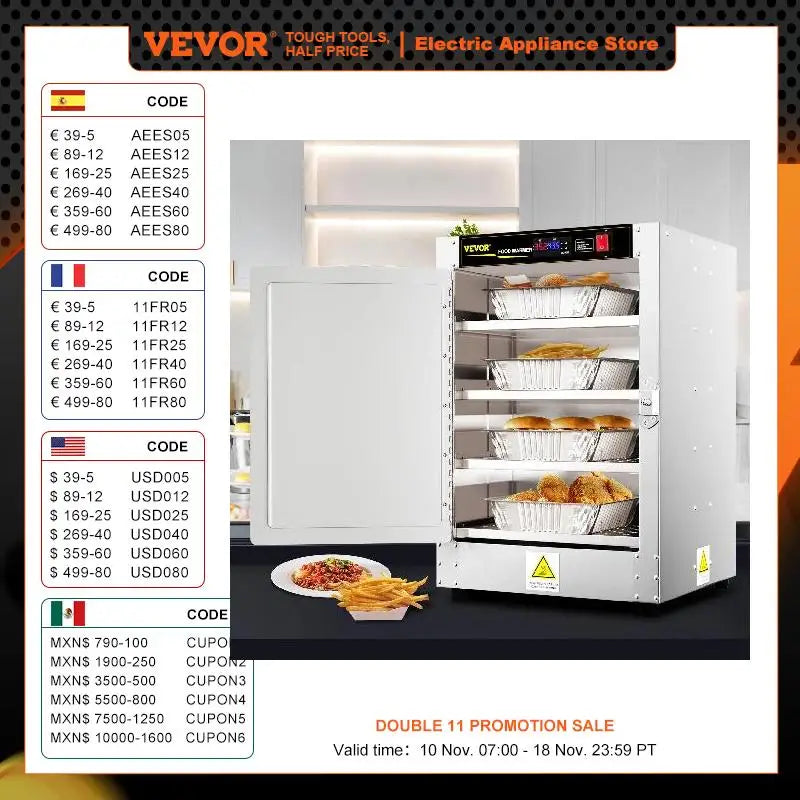 VEVOR 4 Shelve Stainless Steel Food Pizza Warmer Hot Foods Pastry Box/Electric Pan for Concession