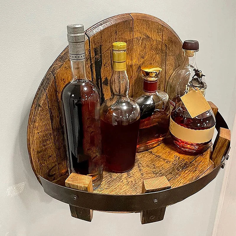 Creative Wooden Vintage Whiskey Barrel Shelf Hand Crafted Liquor Bottle Display