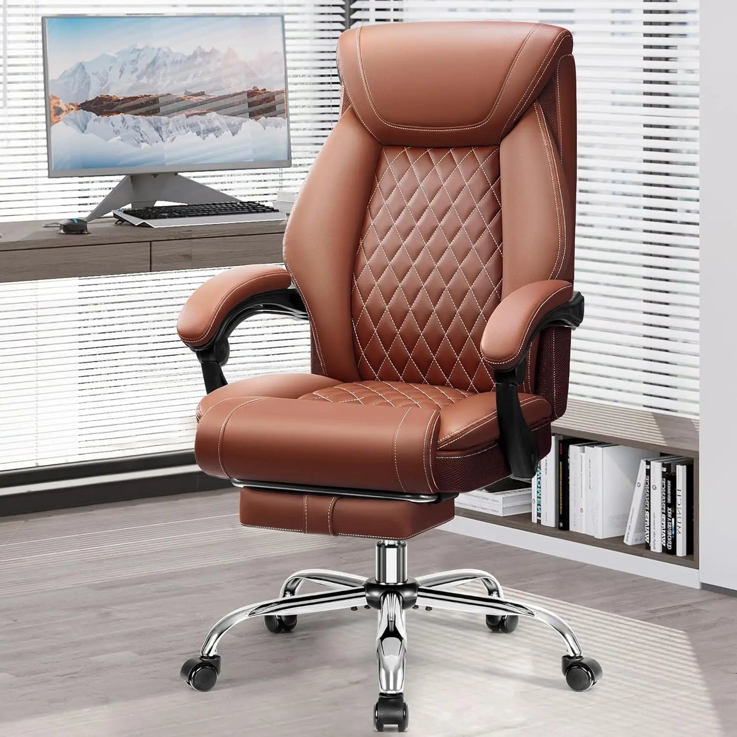 Office Chair, Executive Leather Chair Adjustable High Back, Lumbar Support, Big and Tall Office