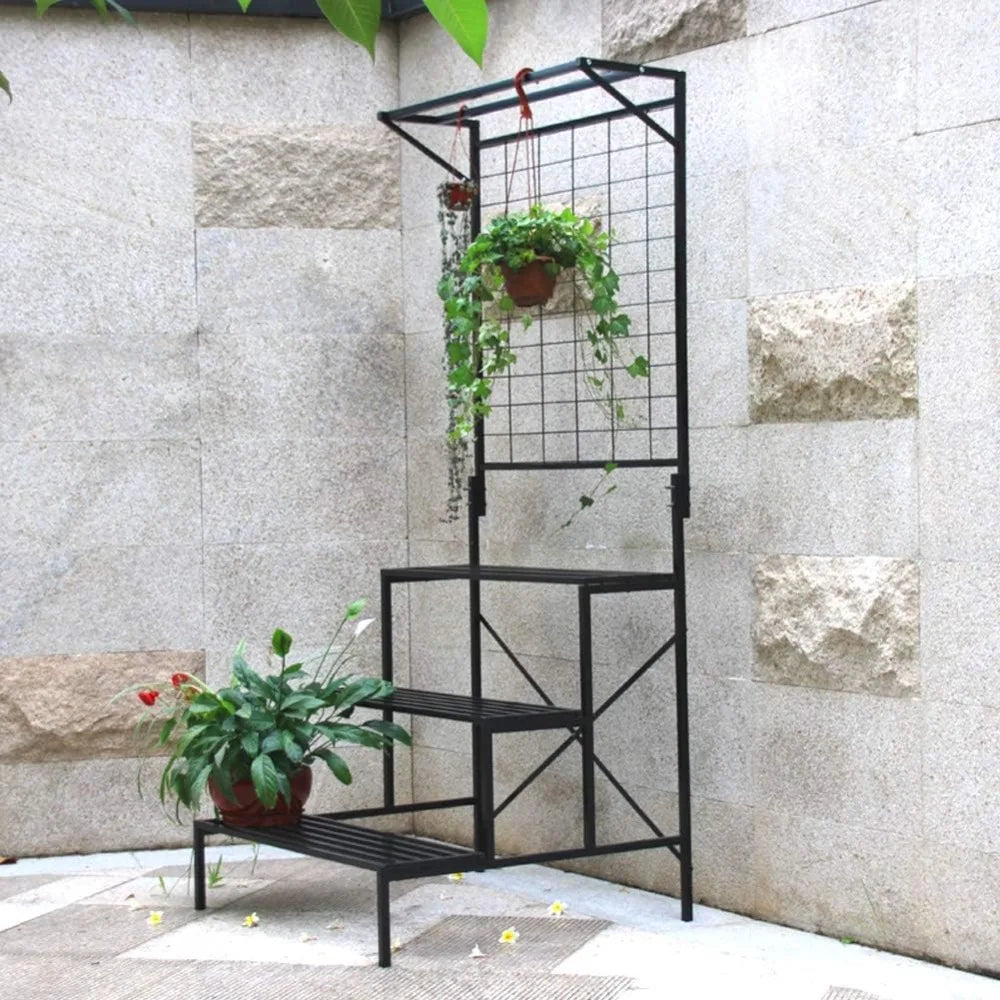 Zhongma 3 Tier Large Heavy Duty Plant Stand with Hanging Plant pot shelf, 35.43 x 33.27 x 78.74 Tall
