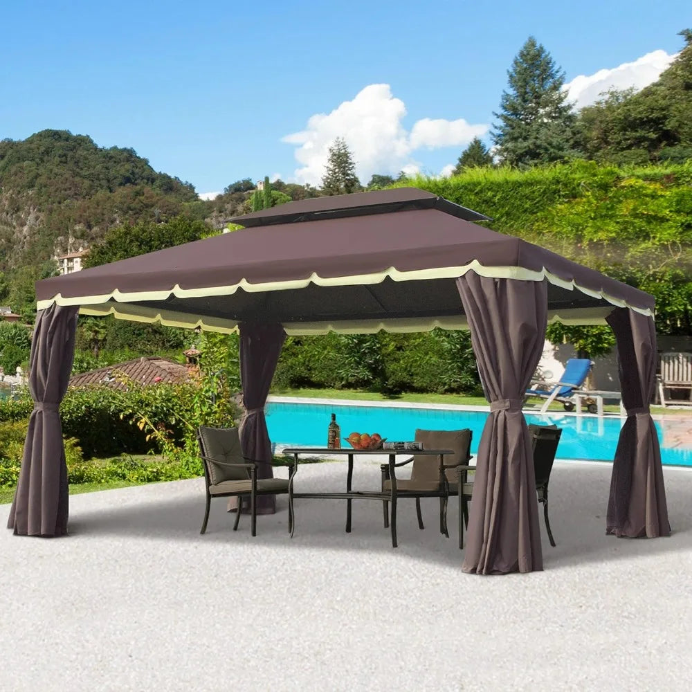 10' x 13' Patio Gazebo, Outdoor Gazebo Canopy Shelter with Netting and Curtains, Aluminum Frame