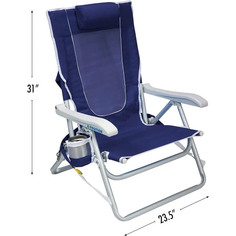 Backpack Beach Chair Reclining Folding Chairs with Durable Armrests, Drink Holder & Carry Straps