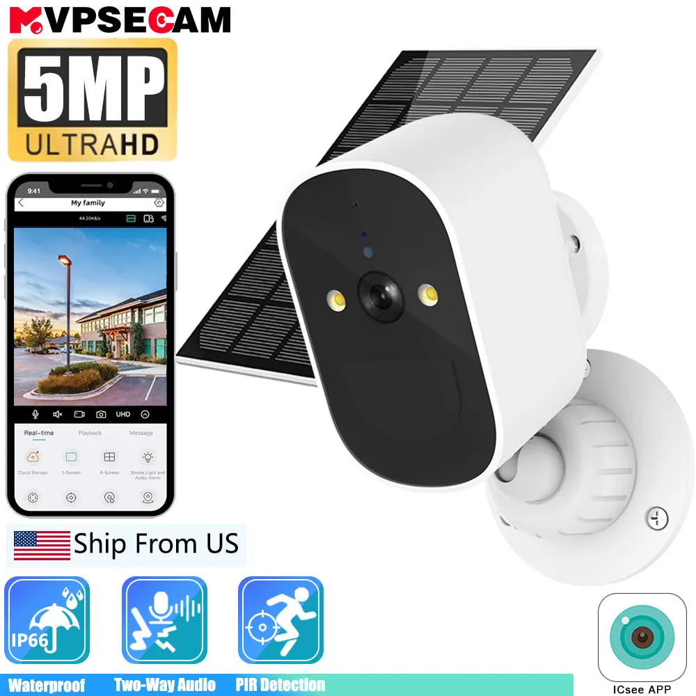 5MP HD Surveillance Solar Camera Wireless WiFi Security Battery Powered IP Camera Rechargeable ICsee