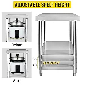 Stainless Steel Prep Table, 72 x 30 x 34 Inch, 550lbs Load Capacity Heavy Duty Metal Work Table