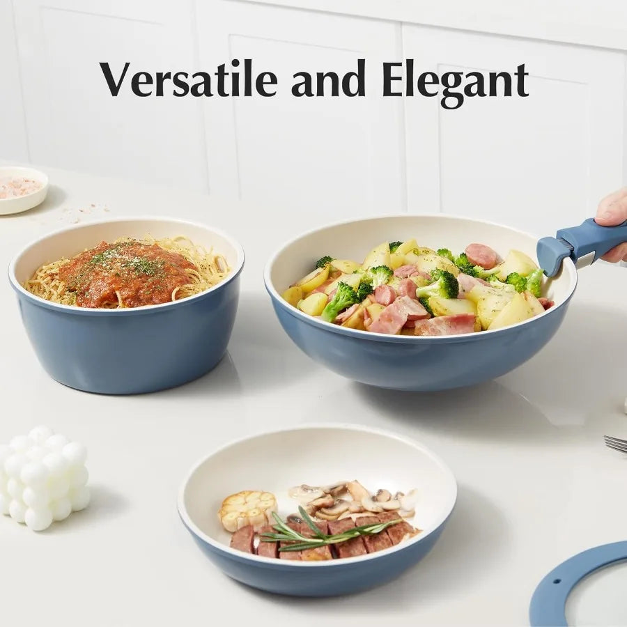 16pcs Ceramic Nonstick Pots and Pans Set Kitchen Cookware Set with Removable Handle