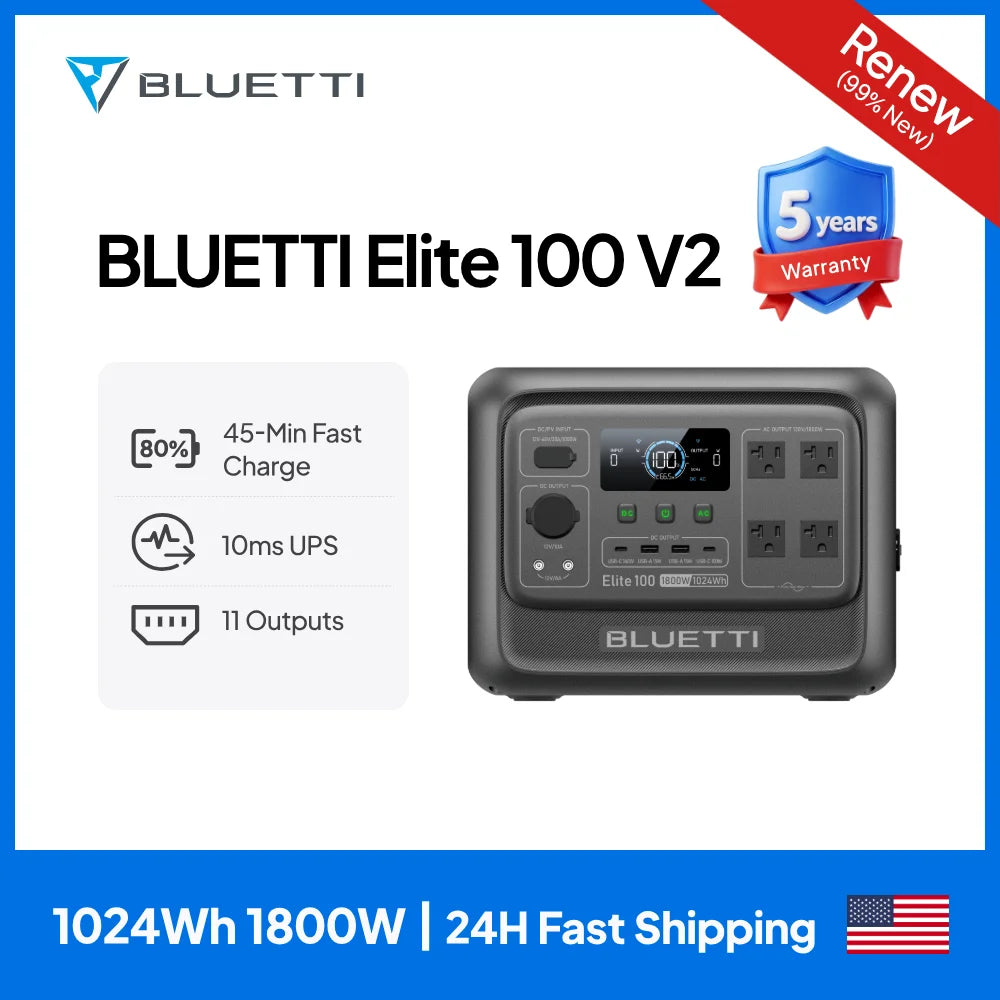 BLUETTI Elite 100 V2 Portable Power Station 1800W 1024Wh Solar Generator for Outdoor Camping /Backup